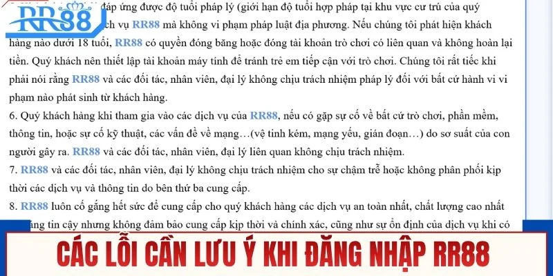 Các lỗi cần lưu ý khi đăng nhập RR88
