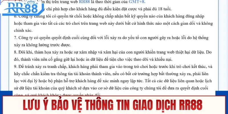 Lưu ý bảo vệ thông tin giao dịch RR88 