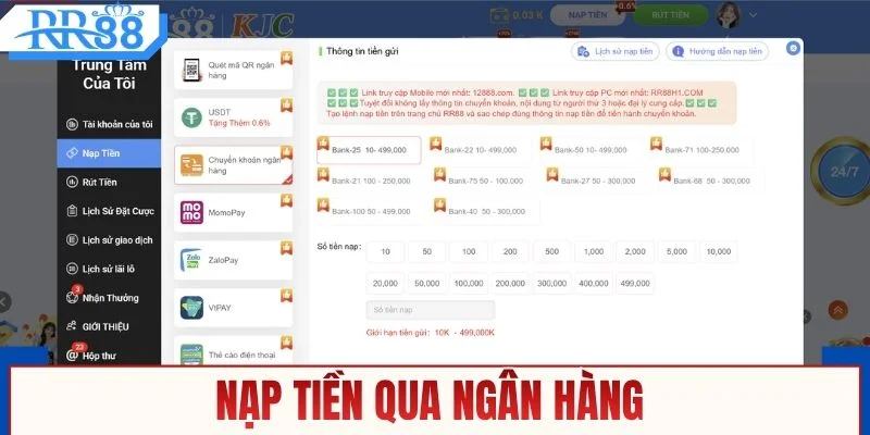 Nạp tiền qua ngân hàng 