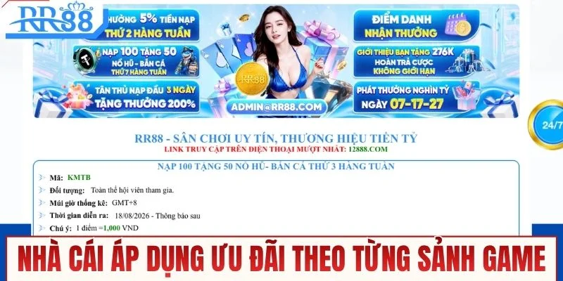 Nhà cái áp dụng ưu đãi theo từng sảnh game